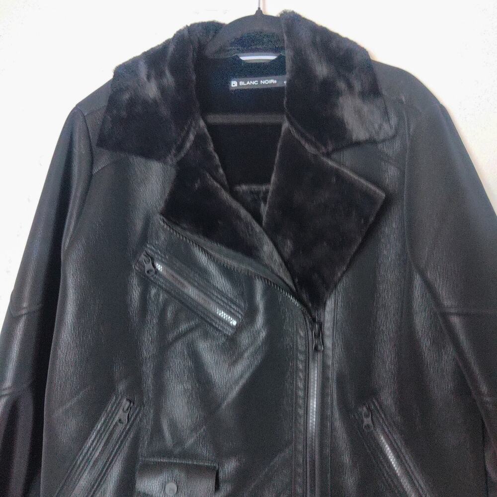 Blanc Noir Violetta Faux Leather Shearling Oversized Moto Biker Jacket Large - Picture 5 of 13